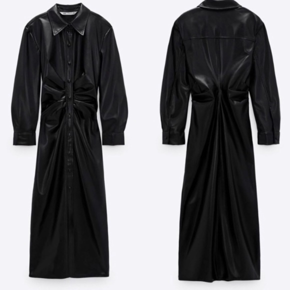 ZARA FAUX LEATHER MIDI DRESS BALCK BLOGGERES FAV - Picture 7 of 8